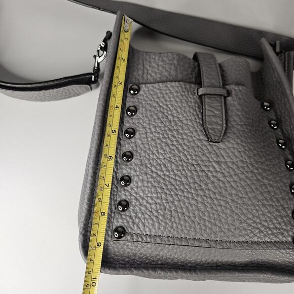 Rebecca Minkoff Unlined Feed Leather Crossbody Bag Gray Studded - Picture 10 of 13